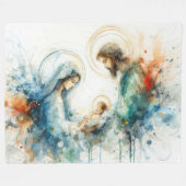 水彩抽象芸術出生シーン フリースブランケット (正面(横))