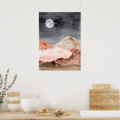 水彩抽象芸術夜の月砂漠の風景 ポスター (キッチン)