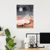 水彩抽象芸術夜の月砂漠の風景 ポスター (ホームオフィス)
