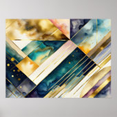 水彩抽象芸術幾何絵画金ゴールド4:3 ポスター (正面)