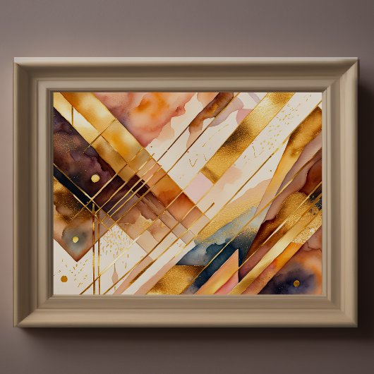 水彩抽象芸術幾何絵画金ゴールド4:3 ポスター