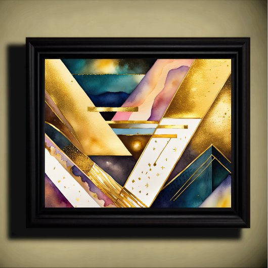 水彩抽象芸術幾何絵画金ゴールド5:4 ポスター