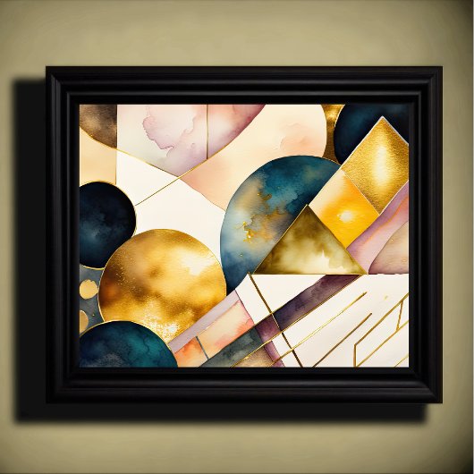 水彩抽象芸術幾何絵画金ゴールド5:4 ポスター