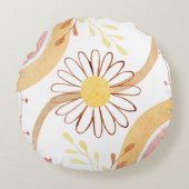 水彩抽象芸術植物花と虹 ラウンドクッション (正面)