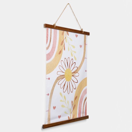 水彩抽象芸術植物花と虹 吊り下げ型タペストリー (傾斜あり)