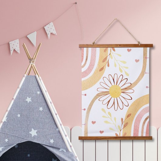 水彩抽象芸術植物花と虹 吊り下げ型タペストリー