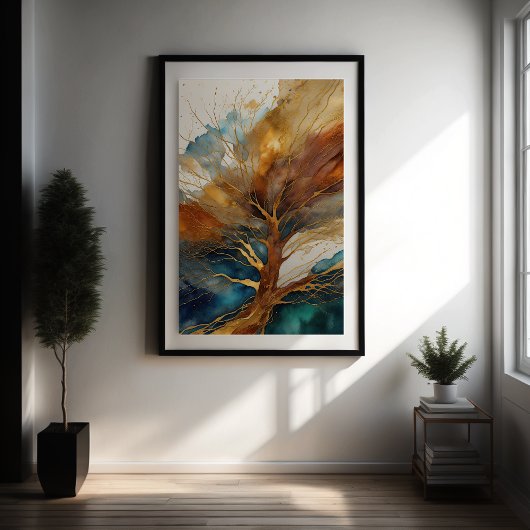 水彩抽象芸術横絵画景の金ゴールド2:3 ポスター