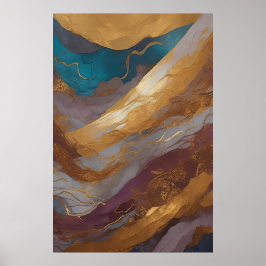 水彩抽象芸術横絵画景の金ゴールド2:3 ポスター (正面)