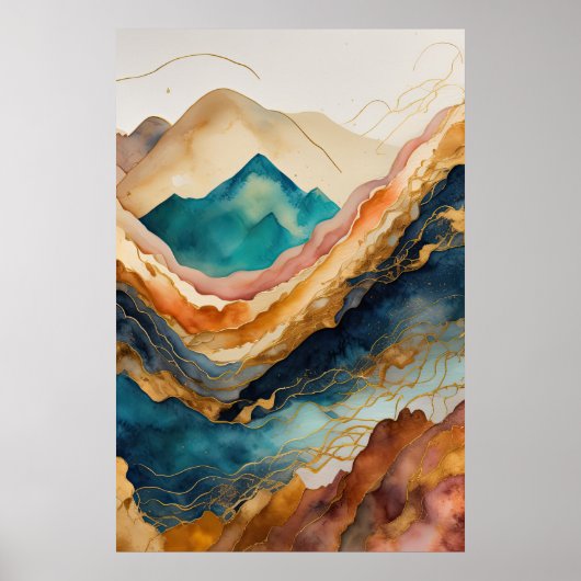 水彩抽象芸術横絵画景の金ゴールド2:3 ポスター (正面)