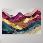 水彩抽象芸術横絵画景の金ゴールド3:2 ポスター (正面)