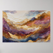 水彩抽象芸術横絵画景の金ゴールド3:2 ポスター (正面)