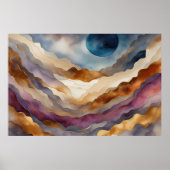 水彩抽象芸術横絵画景の金ゴールド3:2 ポスター (正面)