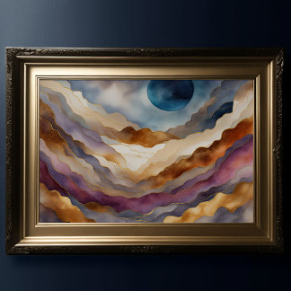 水彩抽象芸術横絵画景の金ゴールド3:2 ポスター