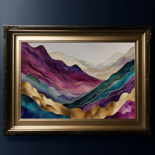 水彩抽象芸術横絵画景の金ゴールド3:2 ポスター