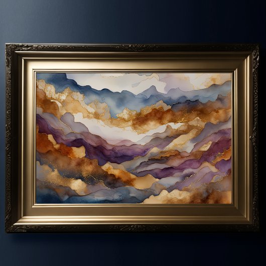 水彩抽象芸術横絵画景の金ゴールド3:2 ポスター