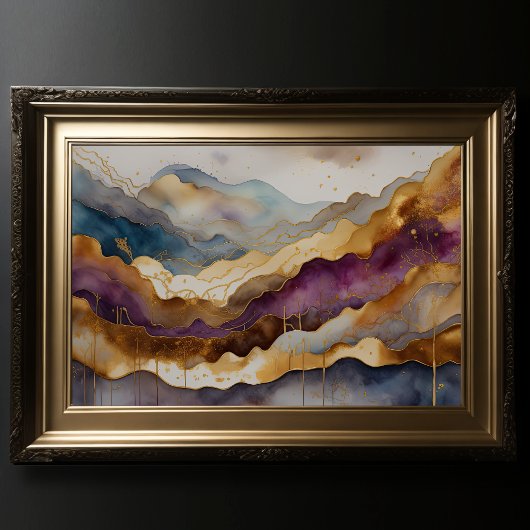 水彩抽象芸術横絵画景の金ゴールド3:2 ポスター