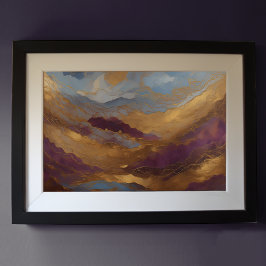 水彩抽象芸術横絵画景の金ゴールド3:2 ポスター