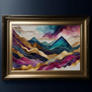 水彩抽象芸術横絵画景の金ゴールド3:2 ポスター