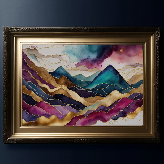 水彩抽象芸術横絵画景の金ゴールド3:2 ポスター