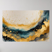 水彩抽象芸術横絵画景の金ゴールド3:2 ポスター (正面)