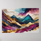 水彩抽象芸術横絵画景の金ゴールド3:2 ポスター (正面)