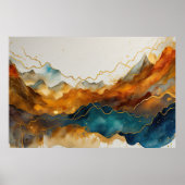 水彩抽象芸術横絵画景の金ゴールド3:2 ポスター (正面)