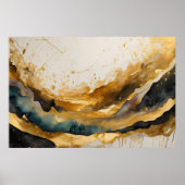 水彩抽象芸術横絵画景の金ゴールド3:2 ポスター (正面)