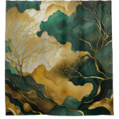 水彩抽象芸術横絵画景金ゴールド シャワーカーテン (正面)
