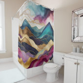 水彩抽象芸術横絵画景金ゴールド シャワーカーテン (インサイチュ)
