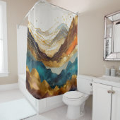 水彩抽象芸術横絵画景金ゴールド シャワーカーテン (インサイチュ)
