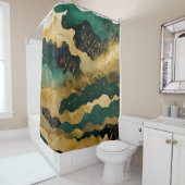 水彩抽象芸術横絵画景金ゴールド シャワーカーテン (インサイチュ)