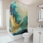 水彩抽象芸術横絵画景金ゴールド シャワーカーテン (インサイチュ)