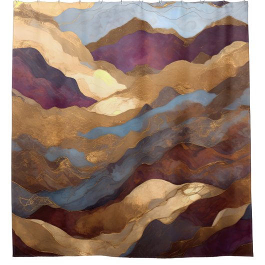水彩抽象芸術横絵画景金ゴールド シャワーカーテン (正面)