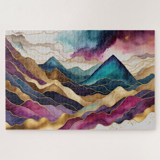 水彩抽象芸術横絵画景金ゴールド ジグソーパズル (横)