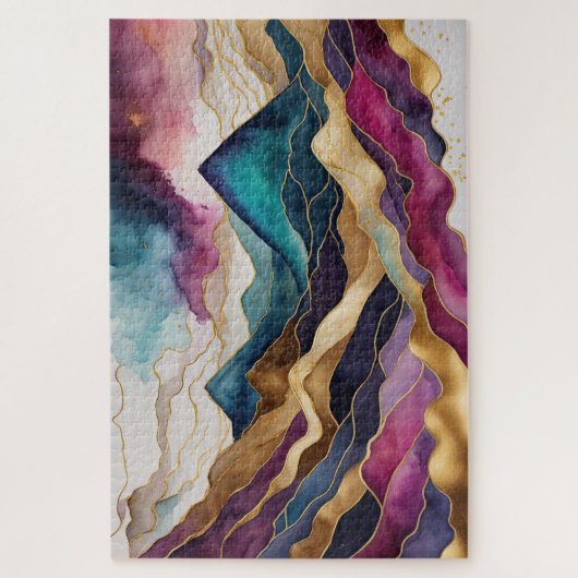 水彩抽象芸術横絵画景金ゴールド ジグソーパズル (縦)