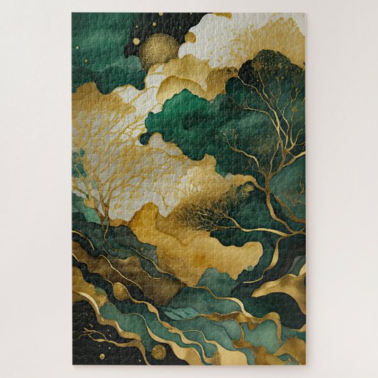 水彩抽象芸術横絵画景金ゴールド ジグソーパズル (縦)