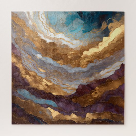 水彩抽象芸術横絵画景金ゴールド ジグソーパズル (縦)