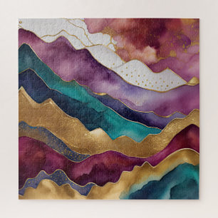 水彩抽象芸術横絵画景金ゴールド ジグソーパズル