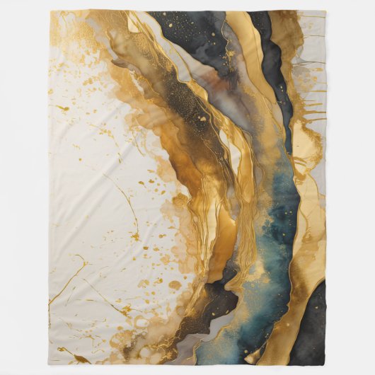 水彩抽象芸術横絵画景金ゴールド フリースブランケット (正面)