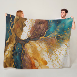 水彩抽象芸術横絵画景金ゴールド フリースブランケット