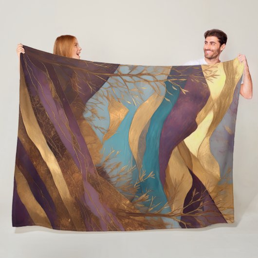 水彩抽象芸術横絵画景金ゴールド フリースブランケット (インサイチュ)