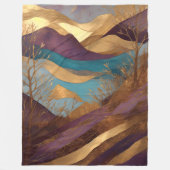 水彩抽象芸術横絵画景金ゴールド フリースブランケット (正面)