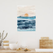 水彩抽象芸術海の風景モダン海 ポスター (キッチン)