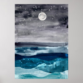 水彩抽象芸術海の風景モダン海 ポスター