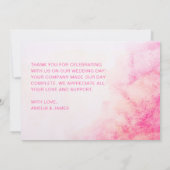 水彩抽象芸術結婚ピンクサンキューカード (裏面)