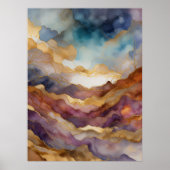 水彩抽象芸術絵を描風景の金ゴールド3:4 ポスター (正面)