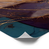 水彩抽象芸術絵画の金ゴールド紫ブルー ポスター (角)