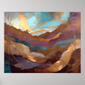 水彩抽象芸術絵画の金ゴールド紫ブルー ポスター (正面)