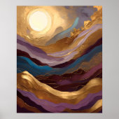 水彩抽象芸術絵画の金ゴールド紫ブルー ポスター (正面)