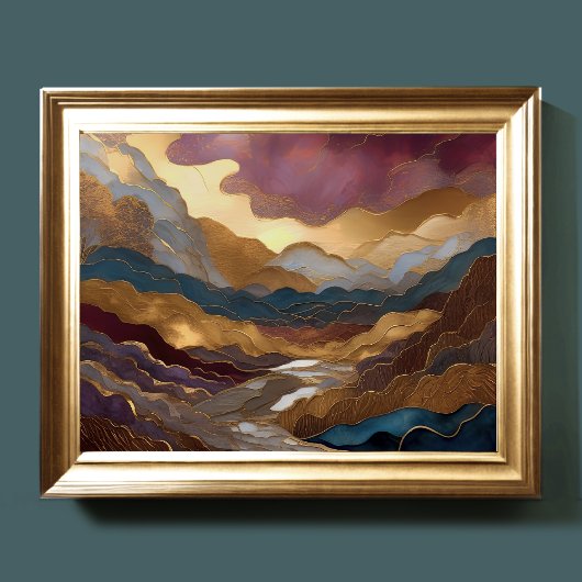 水彩抽象芸術絵画の金ゴールド紫ブルーII ポスター